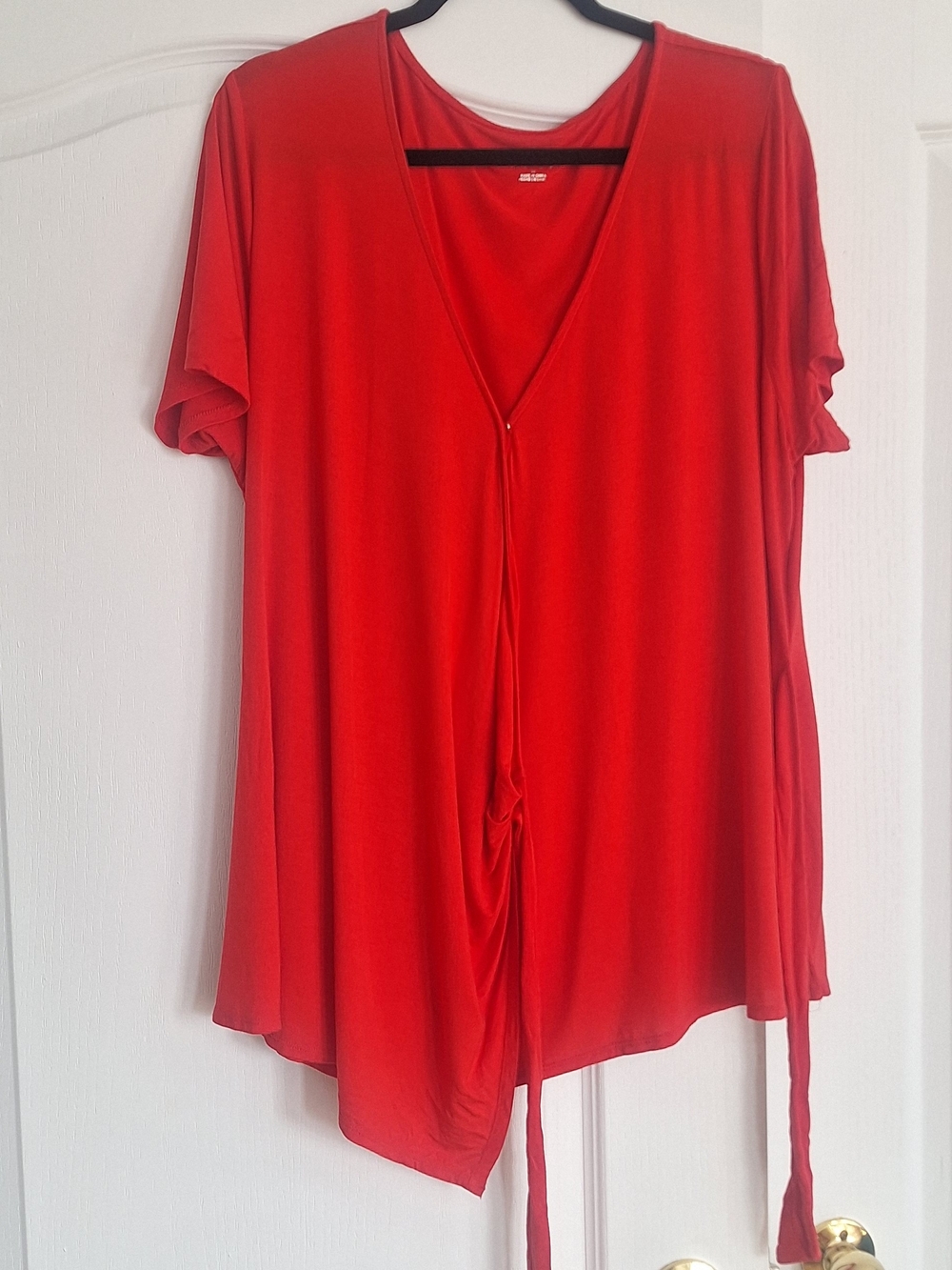 Red Women's V-Neck Wrap Short Sleeve Top